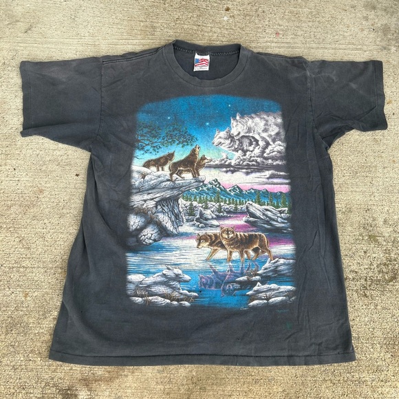 VTG 90s Wildlife Wolf Graphic Print T-shirt Men’s XL Gray Black Single Stitch - Picture 1 of 14